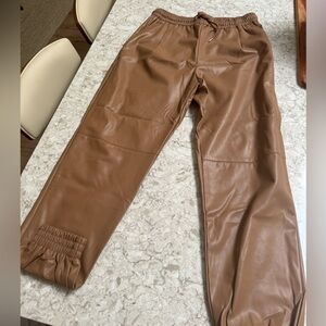 Zara Faux Leather Joggers - Brown (Size: S)